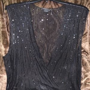 BLACK SEQUIN SHEER TOP